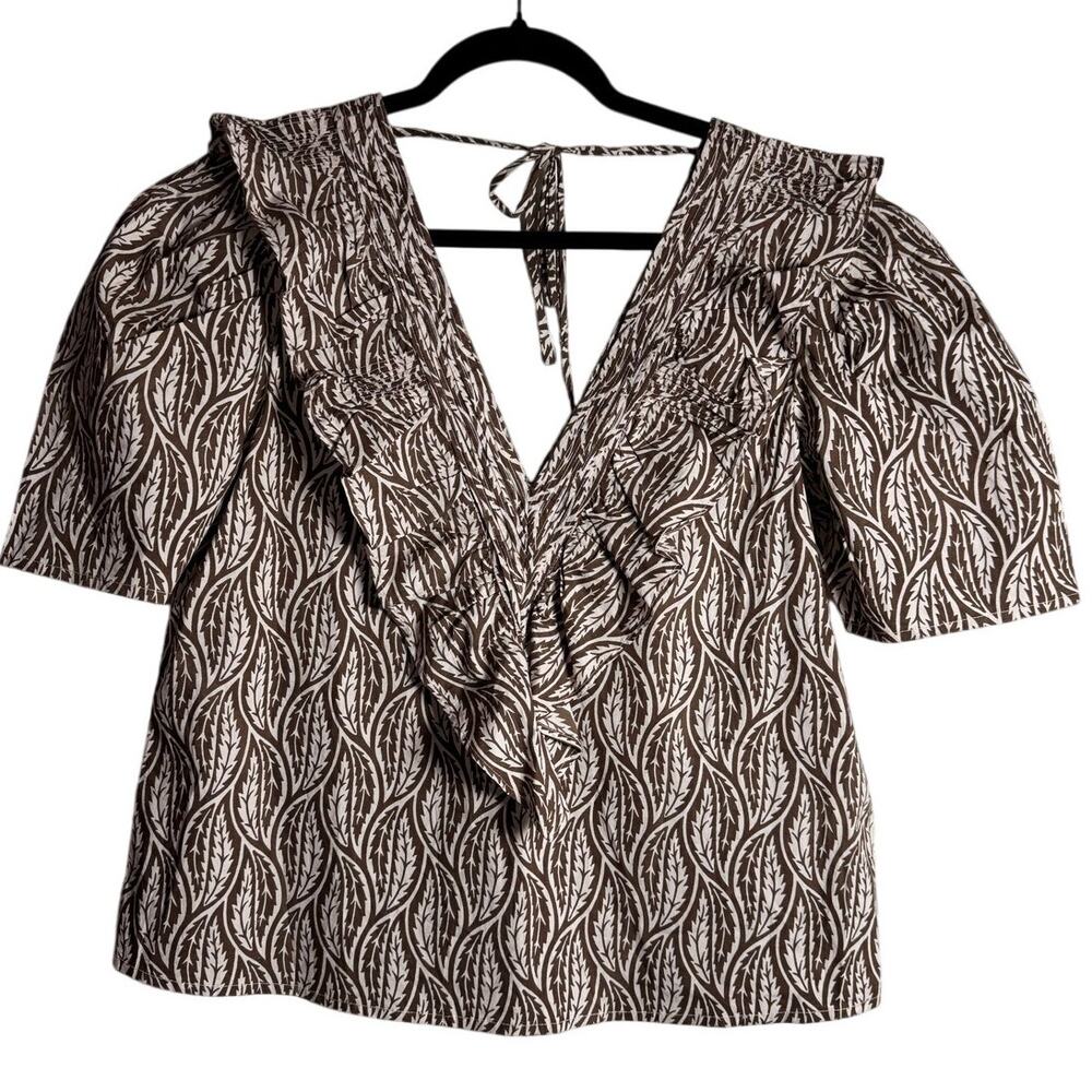 ST. ROCHE Sabine Top NWT $225  Ruffled Double V Neck in Cold Brew Size 8 - Picture 4 of 8